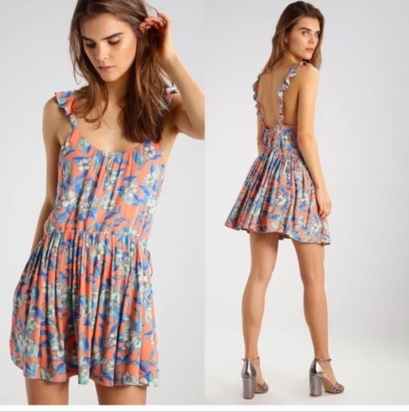 Free People Dresses & Skirts - FREE PEOPLE Dear You Floral Pleated Mini Dress Orange